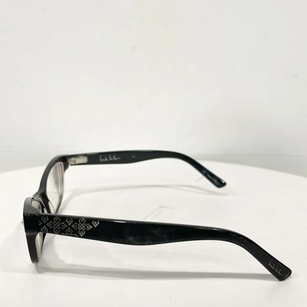 Nicole Miller Eyeglass Frames‎ Subtle Cat Eye Style Black Silver